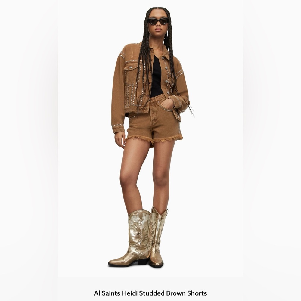 AllSaints Heidi studded brown shorts